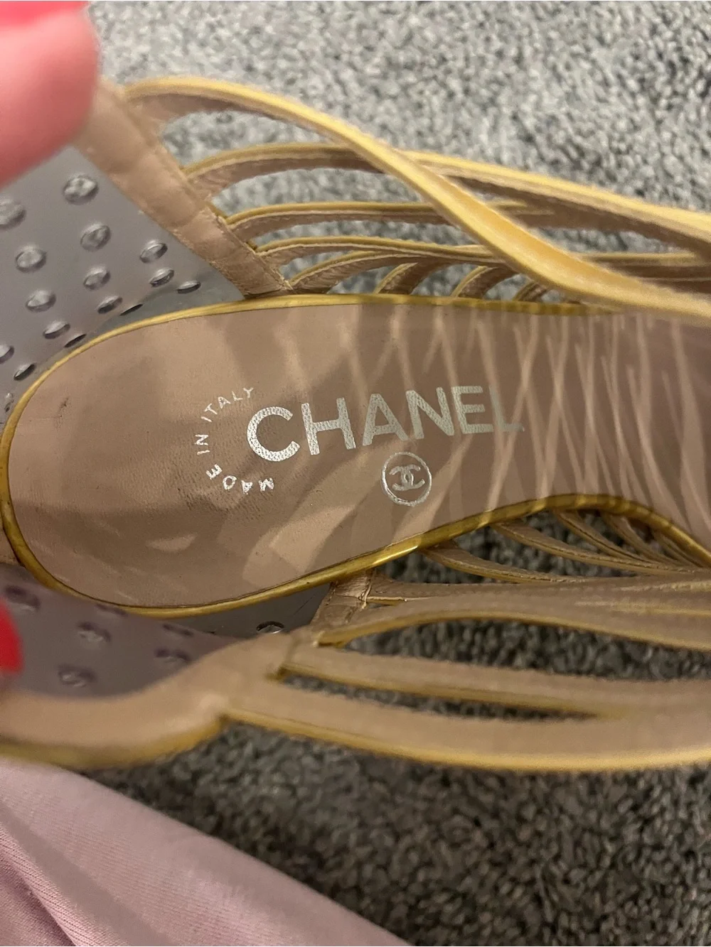 Chanel Gold Cage Heels